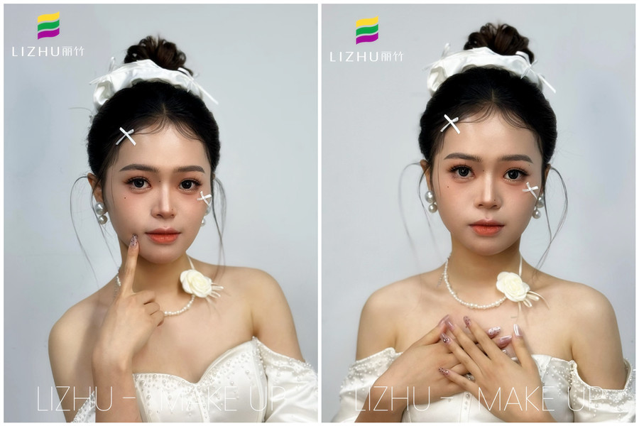 韓系甜美丸子頭新娘，廣西化妝培訓(xùn)高彩