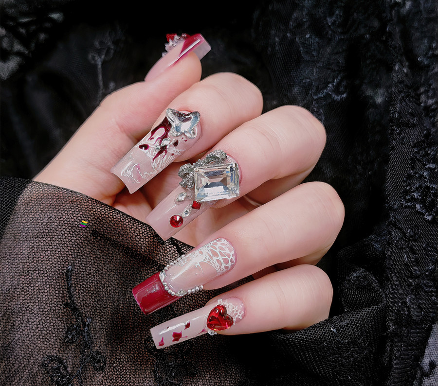 紅色蕾絲新年美甲，美甲從零開始學(xué)